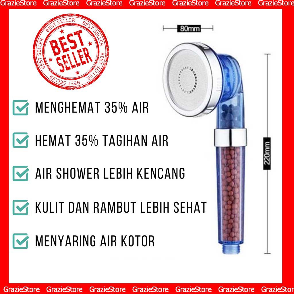 Kepala Shower Kamar Mandi | Kepala Shower Kesehatan | Kepala Shower Batu Ion | Gratis Selang Panjang