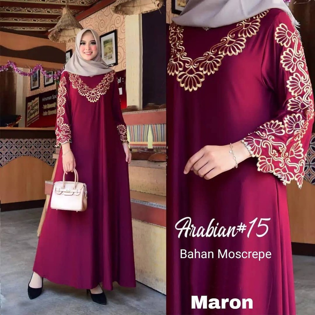 Baju Muslim Abaya Bordir Gamis Maxi Dress Arab Saudi Bordir MILLATY Turki Umroh Dubai Turkey India M
