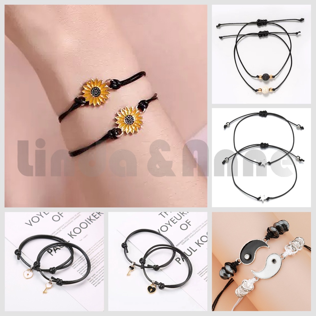 2pcs Gelang Tali Persahabatan Anyaman Krisan Bunga Matahari Fashion Wanita &amp; Pria Adjustable Couple