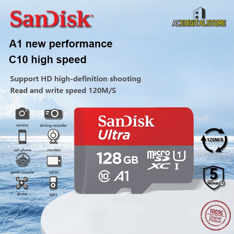 LOCAL STOCK Original Product Sandisk ULTRA A1 Class 10 Micro SD Memory Card 16GB/32G/64GB/128GB/256G