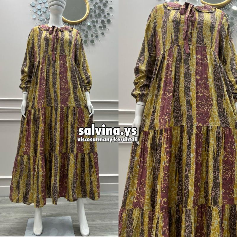 Gamis Salvina Motif Kerah Tali