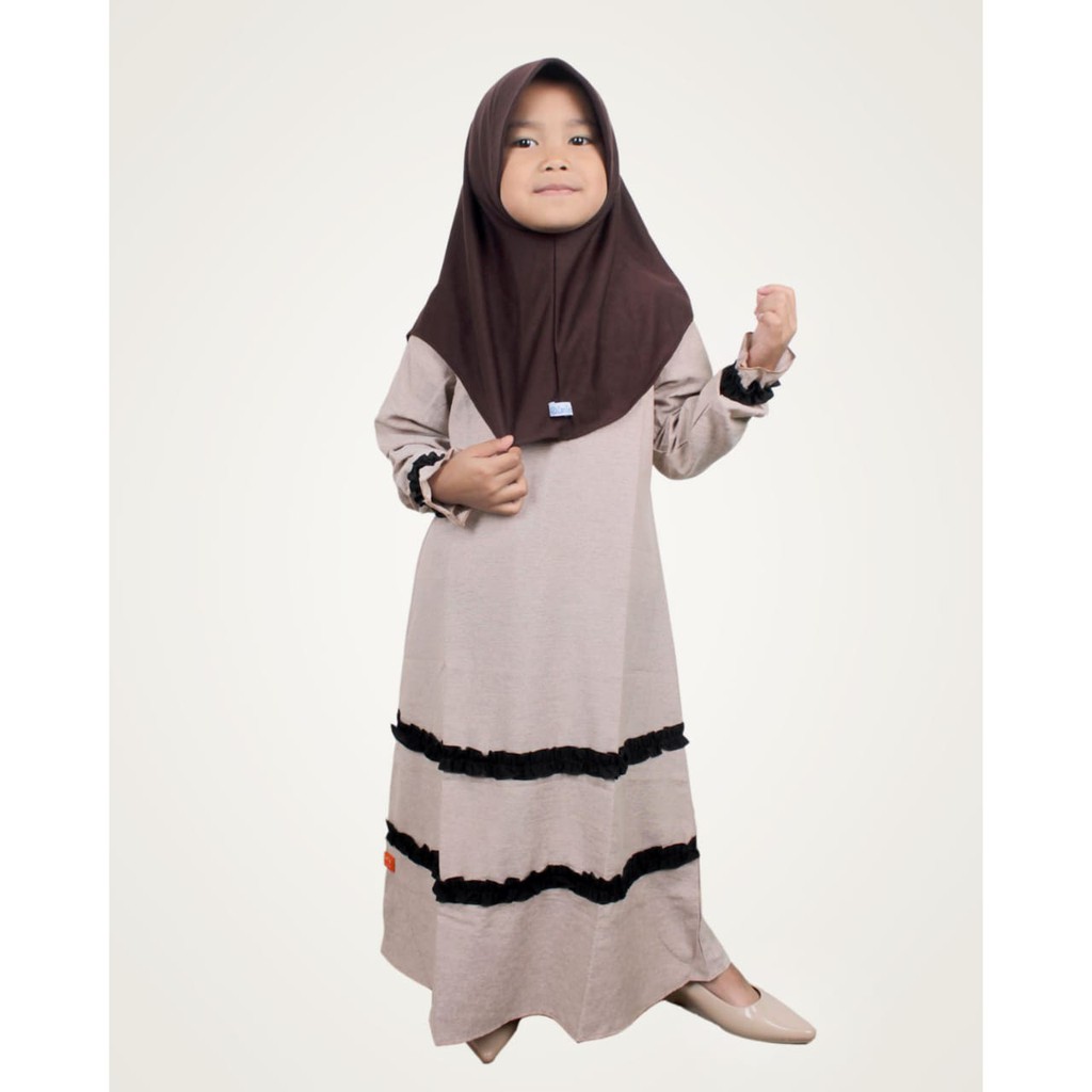 Salim Moslem–Busana Muslim/Gamis Anak Perempuan Daily Triji Variasi Pita Navy-Coklat-Pink-Hitam