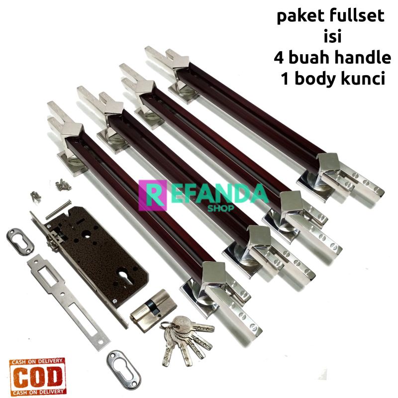 gagang handle tarikan pegangan pintu rumah minimalis 4biji dan 1 slot kunci untuk daun pintu 2 ,pint