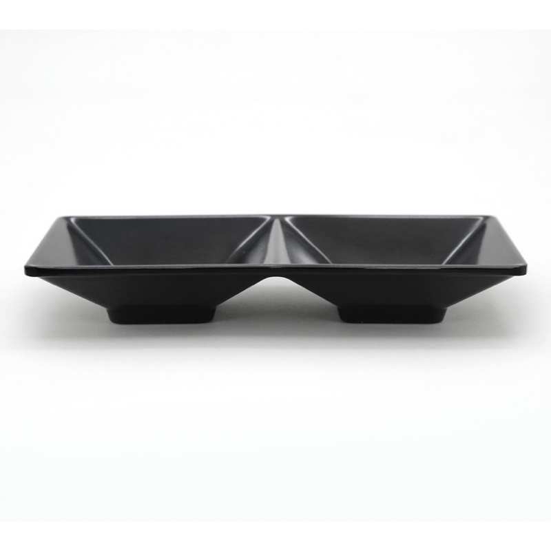 Piring Sambal Sekat 2 ONYX | Piring Bumbu Melamin | 2 Partition Square Condiment Dish Hitam 5.5”