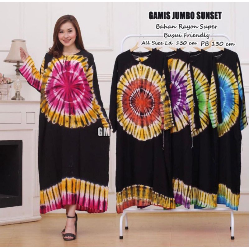 Gamis jumbo big size sun set longdres batik lengan panjang busui bumil harga murah wanita kekinian