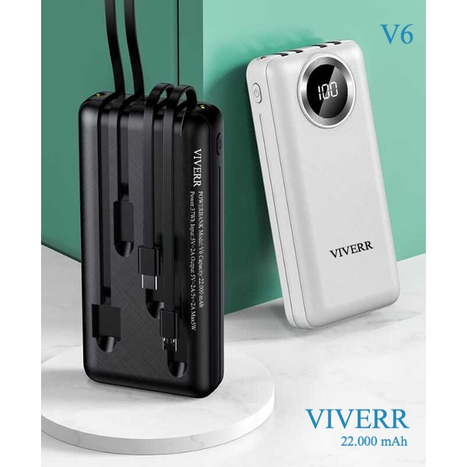 Powerbank VIVERR V6 Kapasitas 22.000 mAh Fast charging Original Garansi 1 tahun.