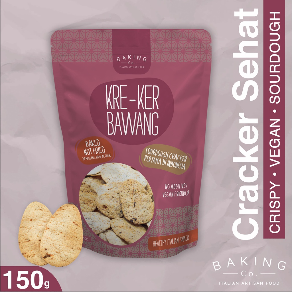 

BakingCo Kreker Healthy Bawang Red Shallot Sourdough Crackers - 150 gr - Snack Sehat, Vegan Cracker, Keripik, Cemilan, Italian Bites, Kraker