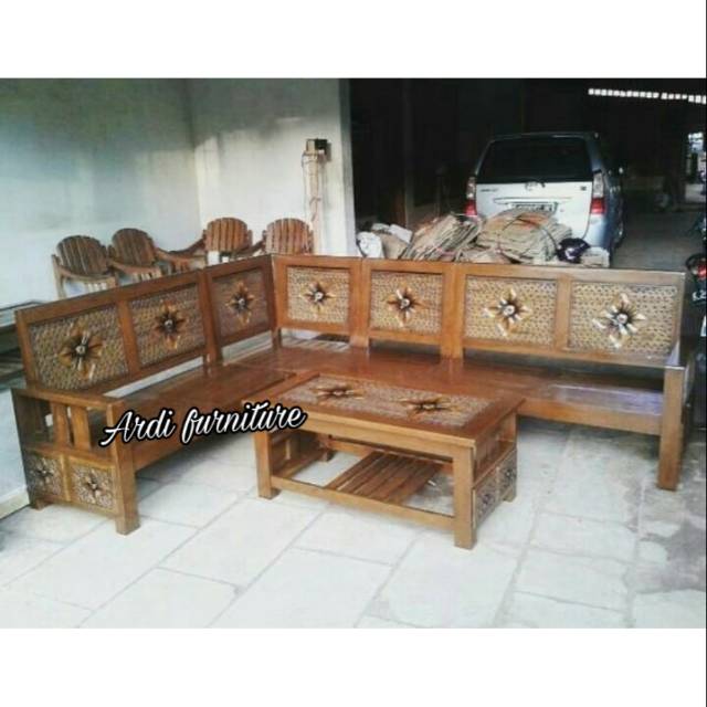 Kursi sudut,meja kursi tamu L kayu jati