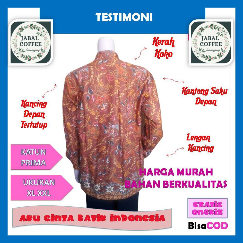 Baju Atasan Batik Prima Pekalongan Pria Dewasa M L XL XXL / Atasan Panjang Pendek Kemeja Hem Batik J