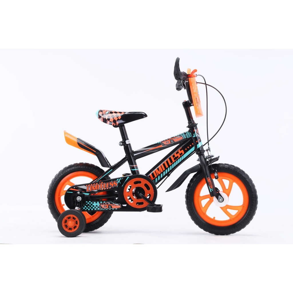 Sepeda Anak Laki BMX 12 Inch LIMITLESS ban busa Ban eva ban mati-orange