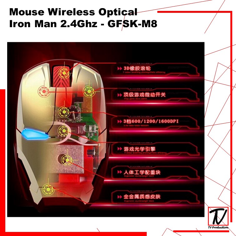 Mouse Wireless Optical Iron Man 2.4Ghz / Mouse Wirelles Super Hero Iron Man