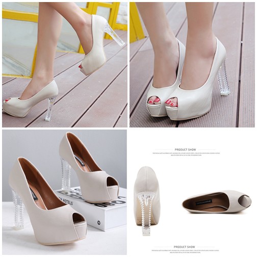 SHH9773-white Heels Pump Transparan 11CM