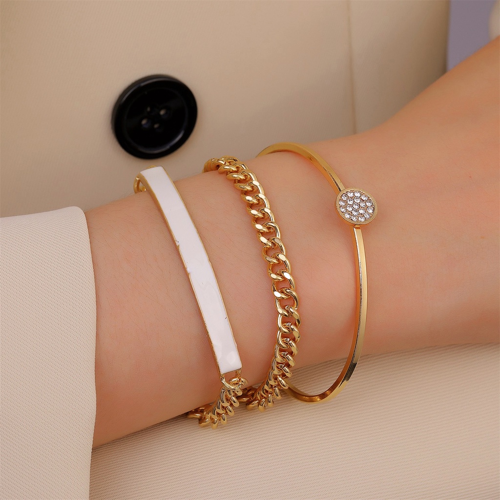 Hu Hu Hu Hu Hu Alat Bantu Pasang Kacamata♡ 3pcs / Set Gelang Tangan Alloy Adjustable Hias Cubic Zirconia Untuk Wanita