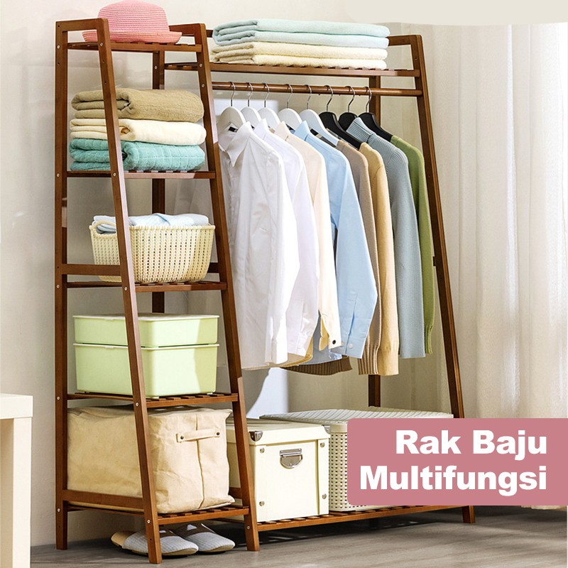 Starlight Rak Baju Serbaguna Stand Hanger Lemari Baju Dan Buku Kayu Hsh202 Shopee Indonesia