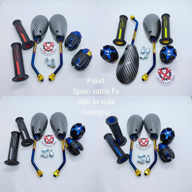 spion satria fu carbon twotone+handgrip new model tulisan thailand+jalu as roda twotone universal motor honda suzuki