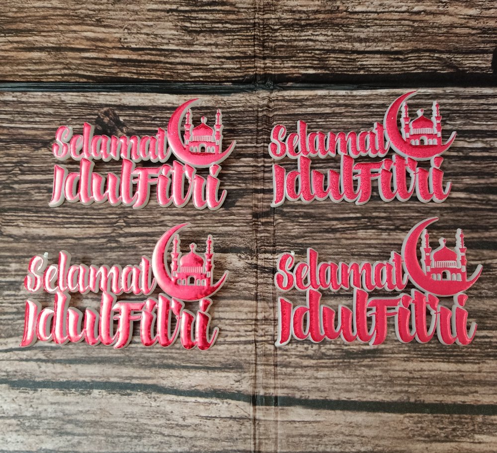 Ti-0133-b Cake Topper Tulisan Idul Fitri Lebaran Tempel Masjid Merah