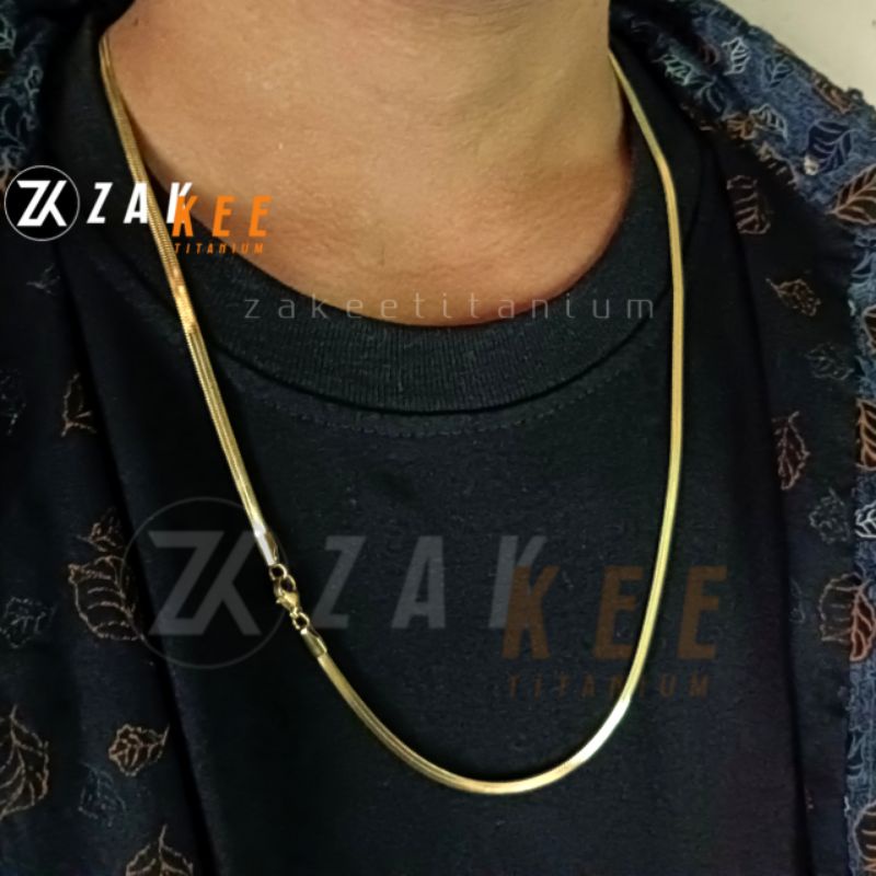 Kalung Titanium Pria Wanita Emas Anti Karat Cowok Cewek Laki Keren Mas Gold Kilau Panjang 45cm 50cm 60cm Stainless Steel