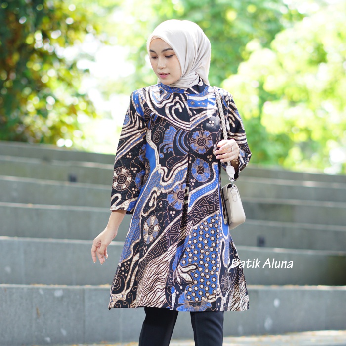 Tunik Atasan Batik Wanita Lengan Panjang Modern Premium Kantor Jumbo Terbaru  FASHION BATIK ALUNA