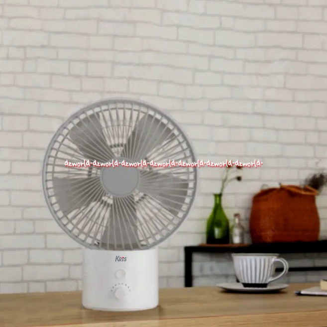 Kris Table Fan Swing White Kipas Angin Meja Portable Rechargeable 5watt Putih