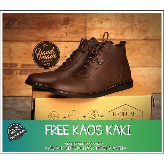 SEPATU PRIA FASHION SPORT FORMAL HITAM COKLAT PUTIH - Sepatu Pria Brodo Boots Brown Kulit Pull