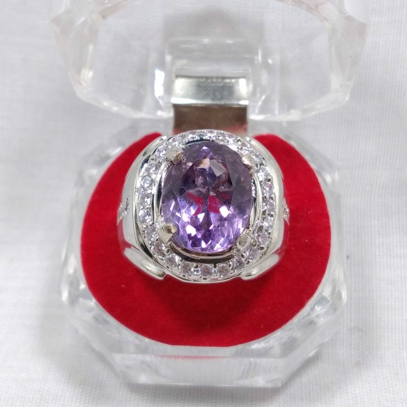 CINCIN BATU AMETHYST KECUBUNG ASLI NATURAL  RING PERAK BANGKOK