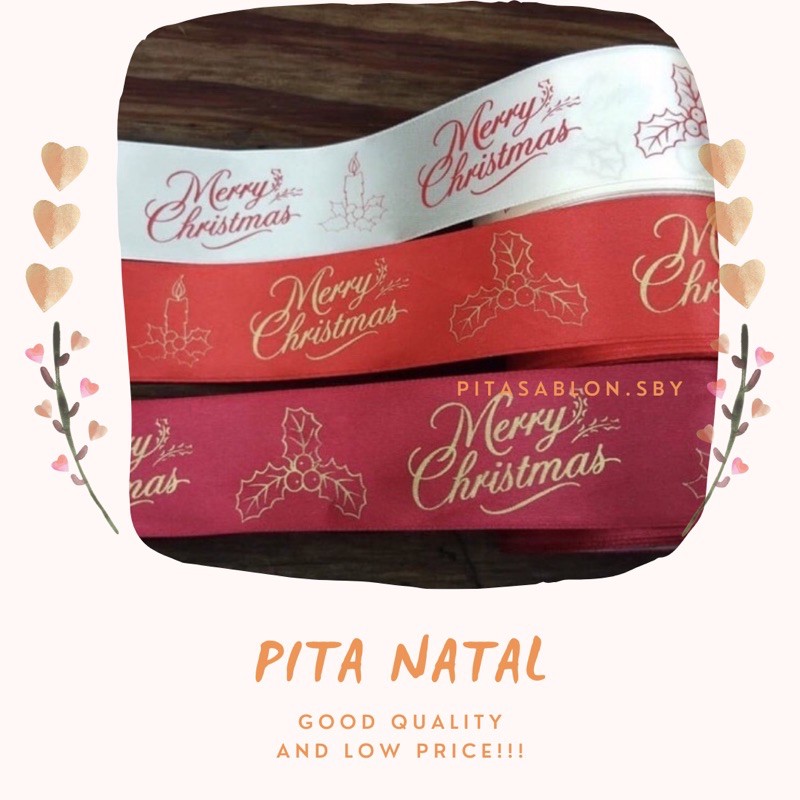 Sablon Label Pita Satin ukuran lebar 1.5 inch atau 4 cm Pita Natal Pita Hampers Parsel florist