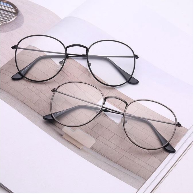 Kacamata Fashion Korea Wanita Lensa Rangka Transparan Retro Vintage Metal Frame Eyeglasses