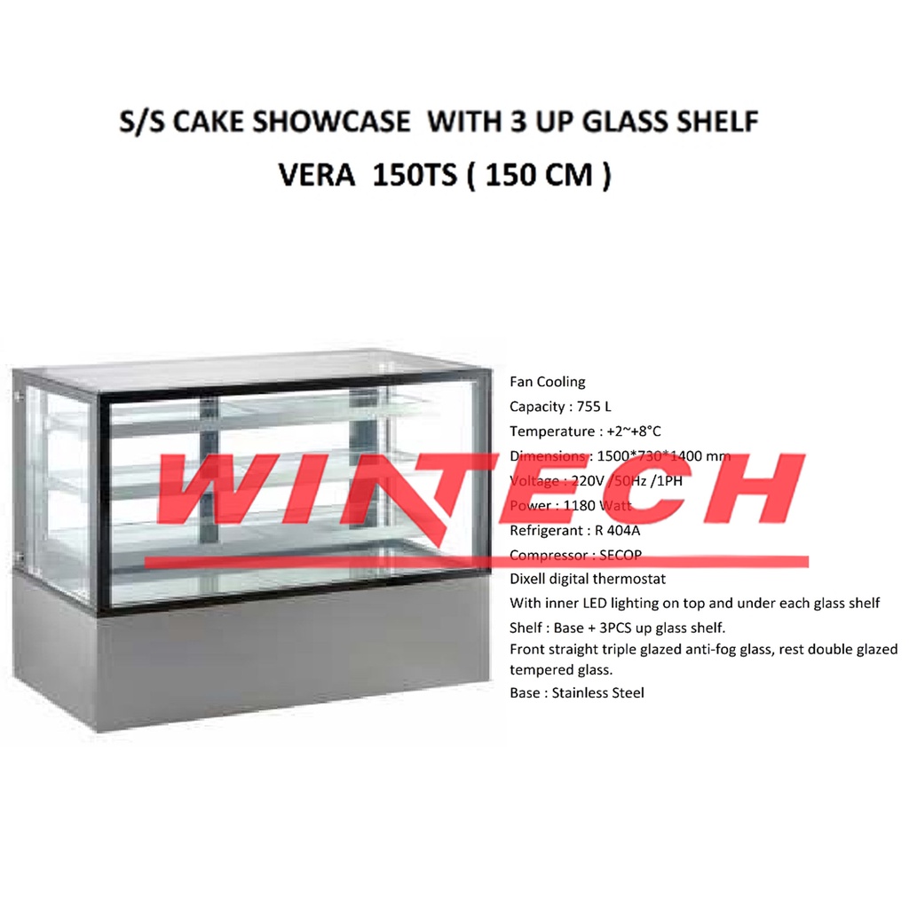 VERA-150TS Rectangular Cake Showcase Showcase Kue Persegi Berdiri - Standing Cake Showcase Model Kot