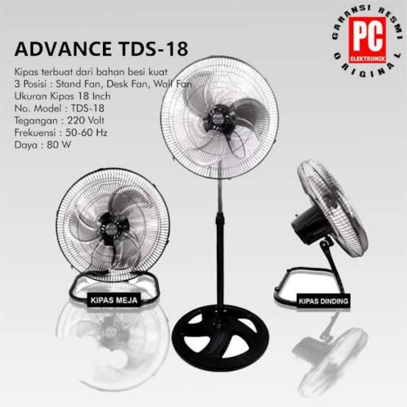 KIPAS ANGIN BESI ADVANCE 18 INCH (3 Fungsi BERDIRI MEJA DINDING)
