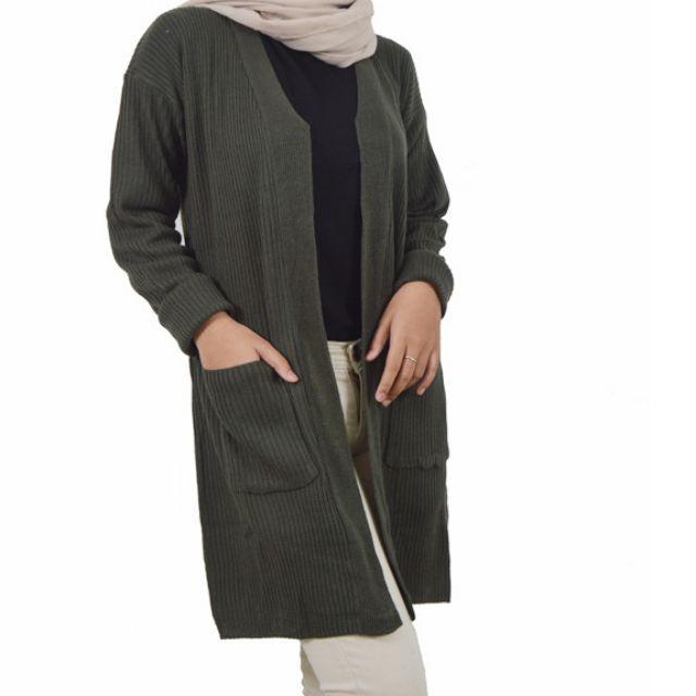 Syasweater - CARDIGAN PANJANG WANITA BELLE OVERSIZE Cardigan Wanita-Army