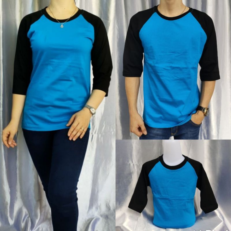 kaos polos reglan TURKIS-HITAM lengan 3/4 uk 18 20 22 S M L XL XXL