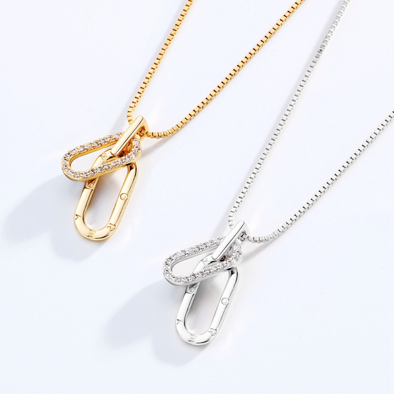 Fancyqube Kalung 925 Sterling Silver Bentuk U Lapis Rose Gold 18k Hias Zircon Gaya Klasik Untuk Wanita