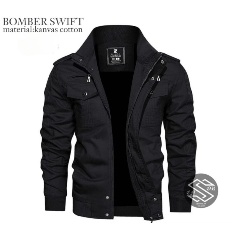 JAKET PRIA BAHAN KATUN IMFORT / JAKET BOMBER PRIA SWIF ORIGINAL