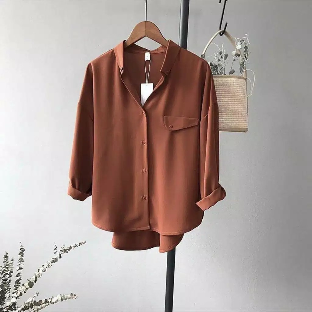BISA COD / MADANIA TOP BAJU ATASAN KEMEJA WANITA / KEMEJA WANITA CASUAL POLOS JUMBO FORMAL IMPORT-1