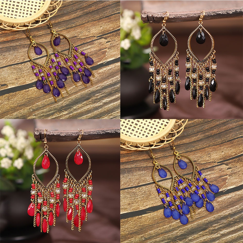 Anting Gantung Panjang Model Tetesan Airrumbai Antik Retro Bohemian Untuk Wanita