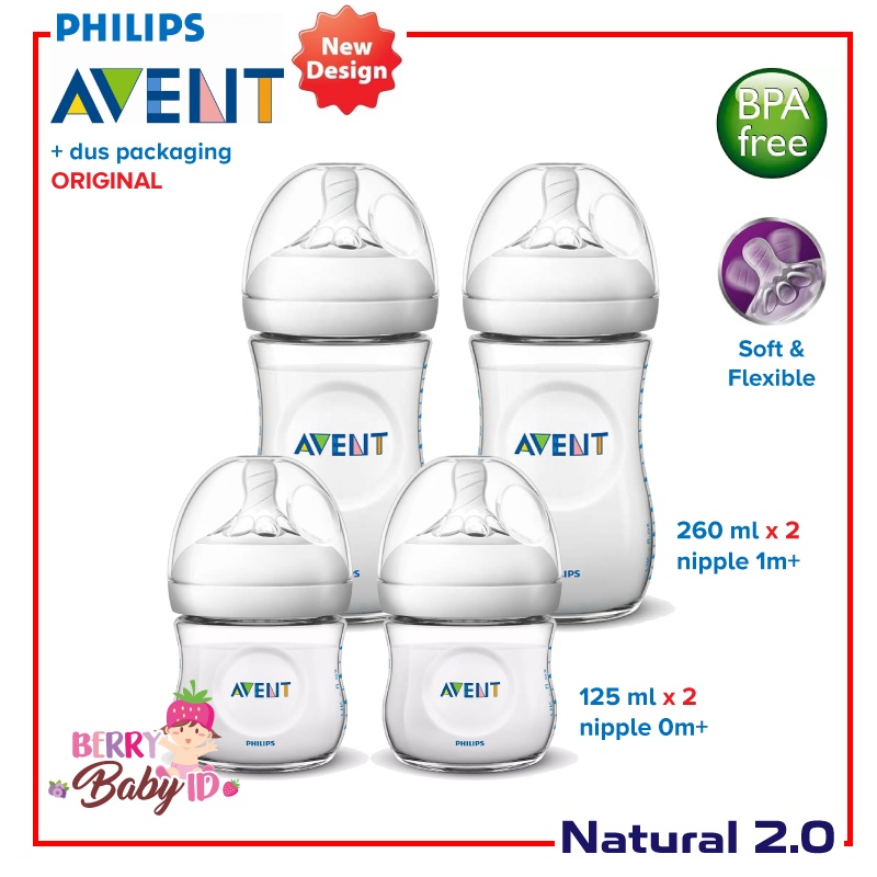 Philips Avent Natural 2 Botol Susu Bayi Twin Pack 125ml 260ml 0m+ 1m+ Berry Mart