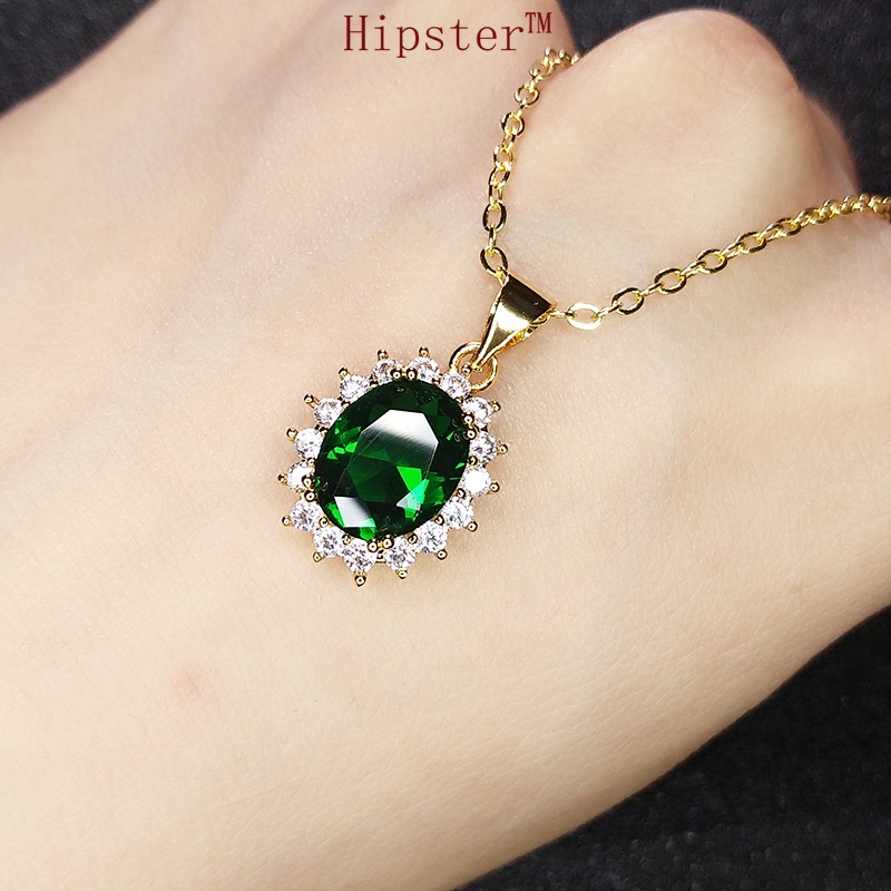 New Hot Sale Luxury SUNFLOWER Green Crystal Full Diamond Pendant Necklace