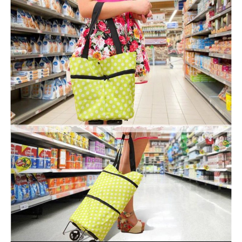 Tas Belanja Lipat Troli Roda Tas Tote Lipat Tas Bahu Tas Troli Lipat Trolley Bag Kantong Brlanja
