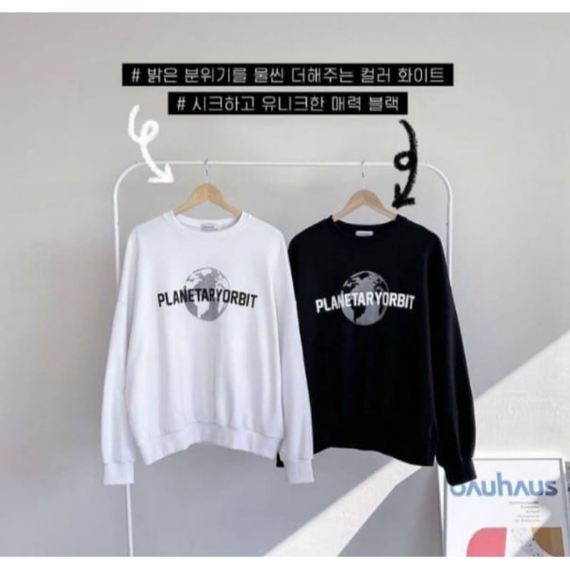 sweater white putih planetaryorbit Harajuku// crewneck sweetshirt wanita pria perempuan laki cewe cowo unisex bahan fleece// sweater viral