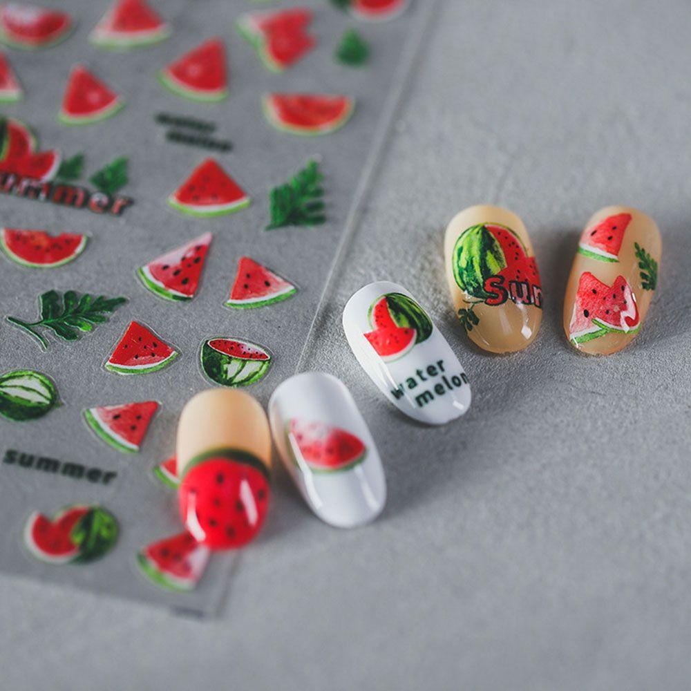 Agustina Beruang Nail Art Stiker Kartun Ultra-Tipis Strawberry Beruang Kepala Aplikasi Relief Manicure Aksesoris