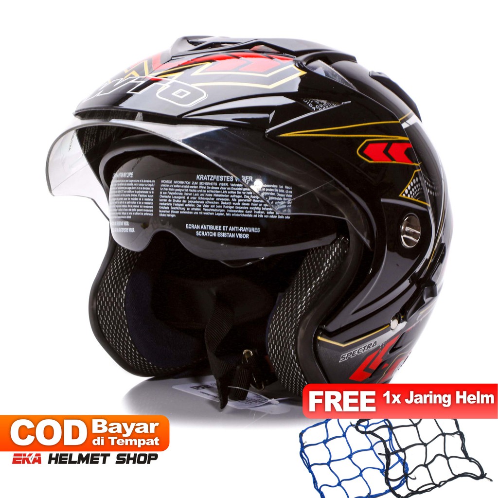 [Helm Dewasa] WTO Helmet Impressive - Spectra - Hitam Merah + Promo Gratis Jaring Helm