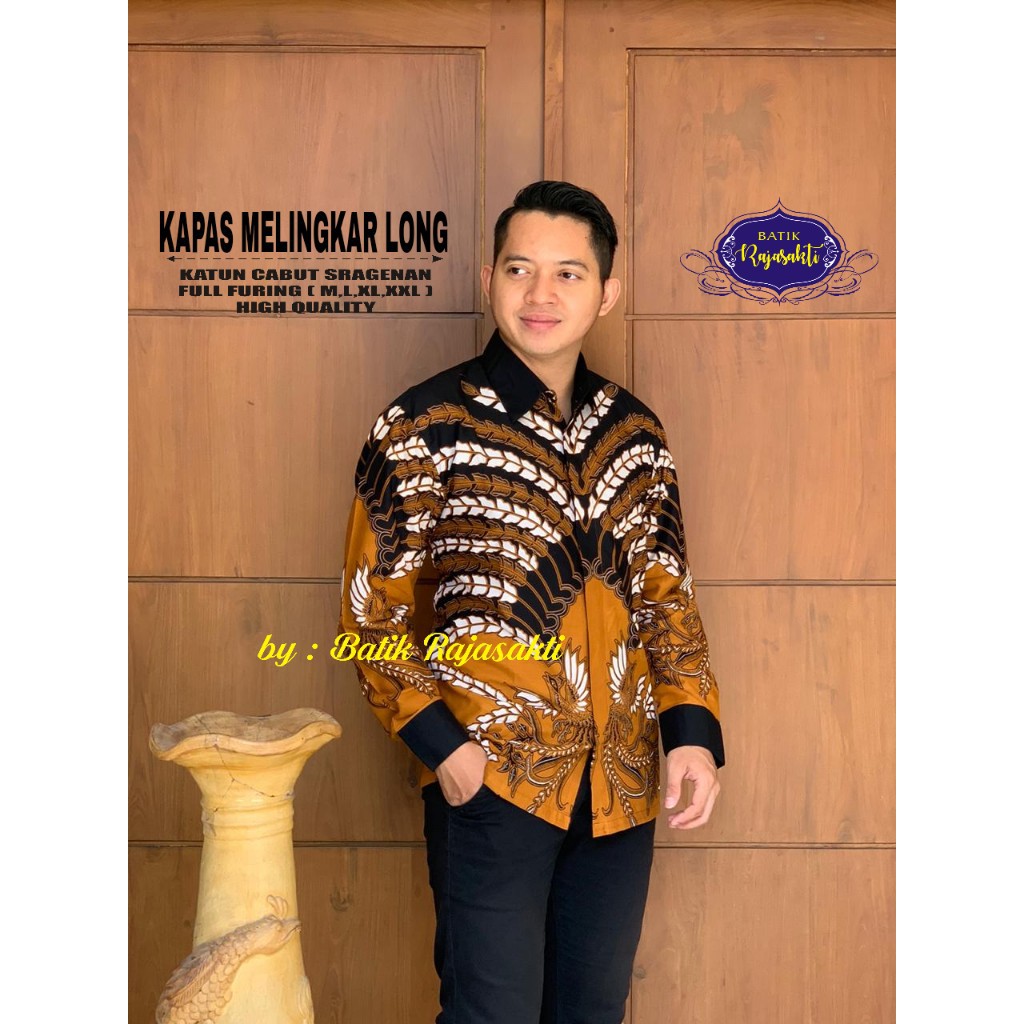 KAPAS MELINGKAR LONG Kemeja Batik Pria Lengan Panjang Katun Halus FULL FURING Rajasakti