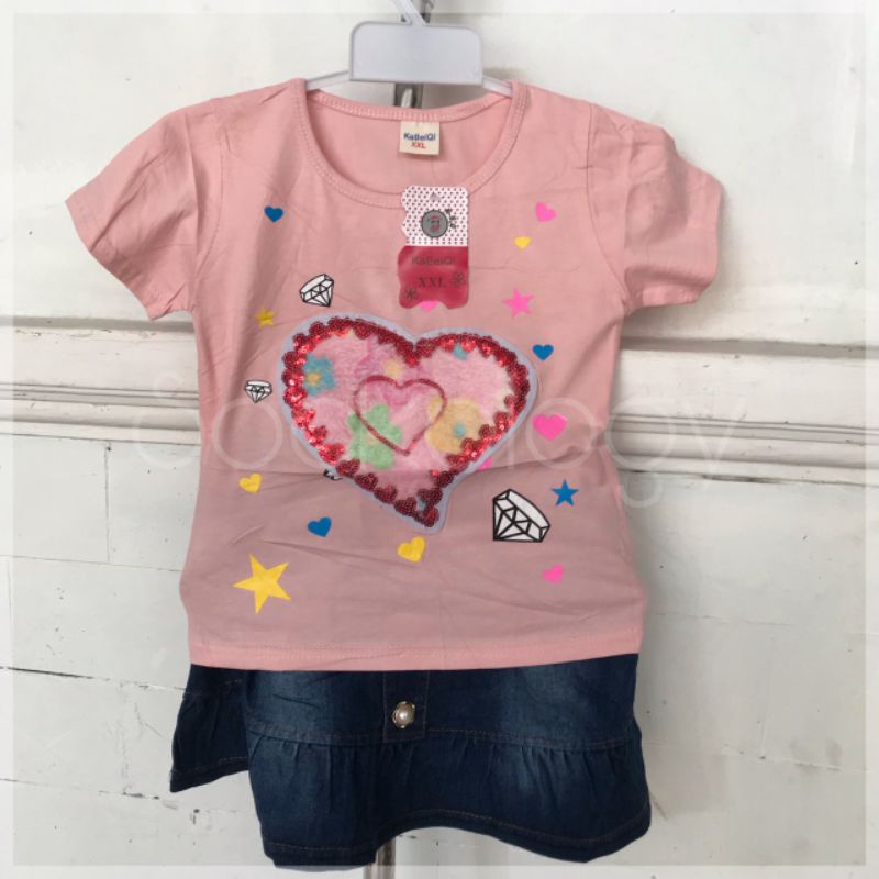 Setelan kaos baju anak + rok anak perempuan (1set)