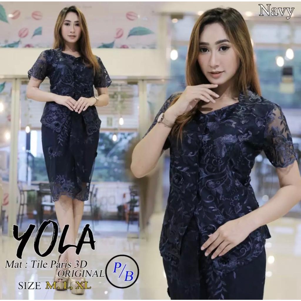 [Cod] Setelan kebaya tille yola/kebaya modern/kebaya pesta/kebaya yola dan rok pendek/kebaya natal d