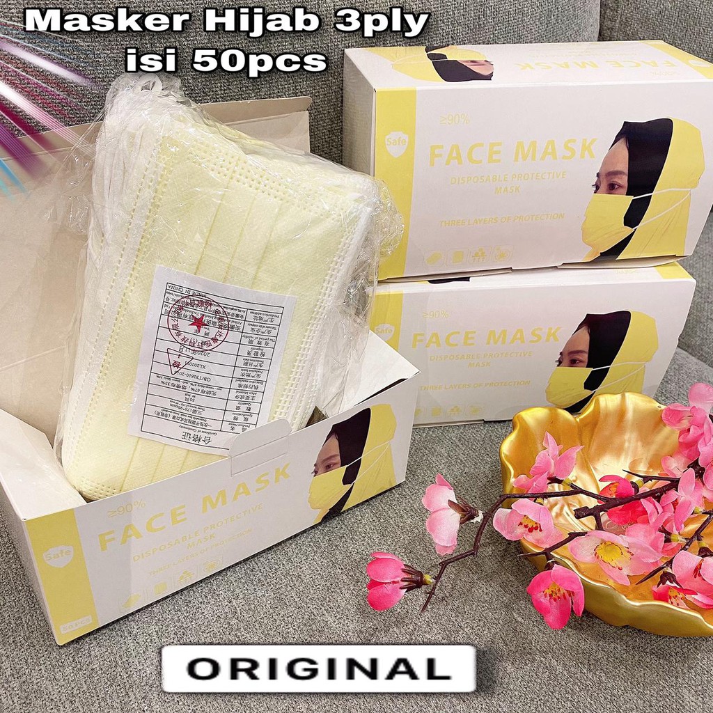 VS GG -  MASKER HIJAB / HEADLOOP 3PLY ISI 50PCS MASK AMAN HIGIENIS