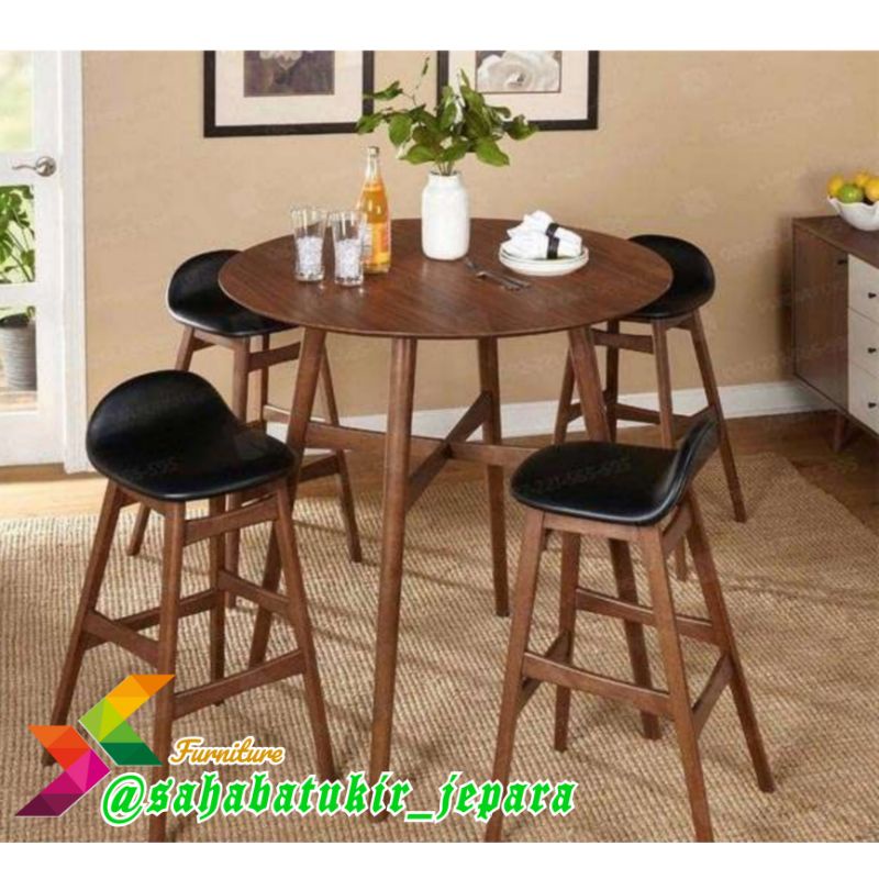 MEJA MAKAN SET KAFE MINIBAR KAYU JATI SOLID