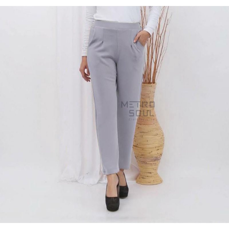 basic celana panjang wanita kasual baggy pants bahan scuba street tebal melar size standar jumbo