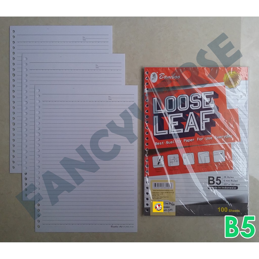 

Loose Leaf Binder B5 Isi 100 Lembar Putih Bergaris / Kertas Binder
