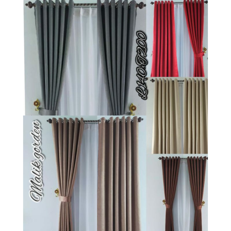Gorden rumah terbaru blackout buludru polos serat abu/merah/gold tebal ampuh menghalau sinarmatahari