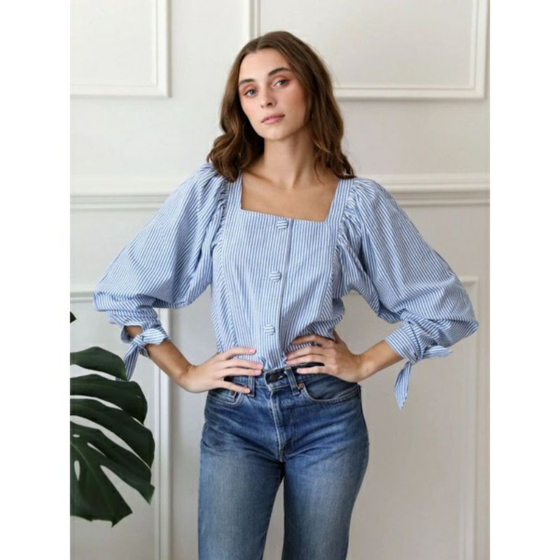 Consennso tie belted poplin blouse